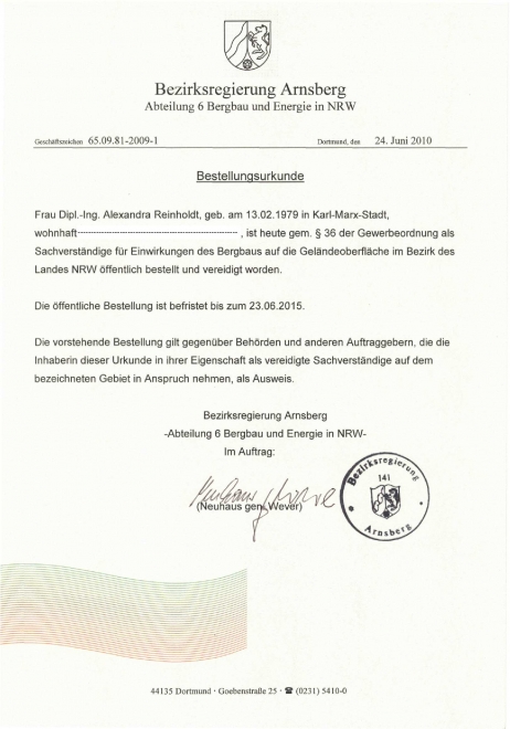 Bestellungsurkunde A. Reinholdt